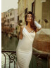V Neck Ivory Satin Backless Sexy Wedding Dress